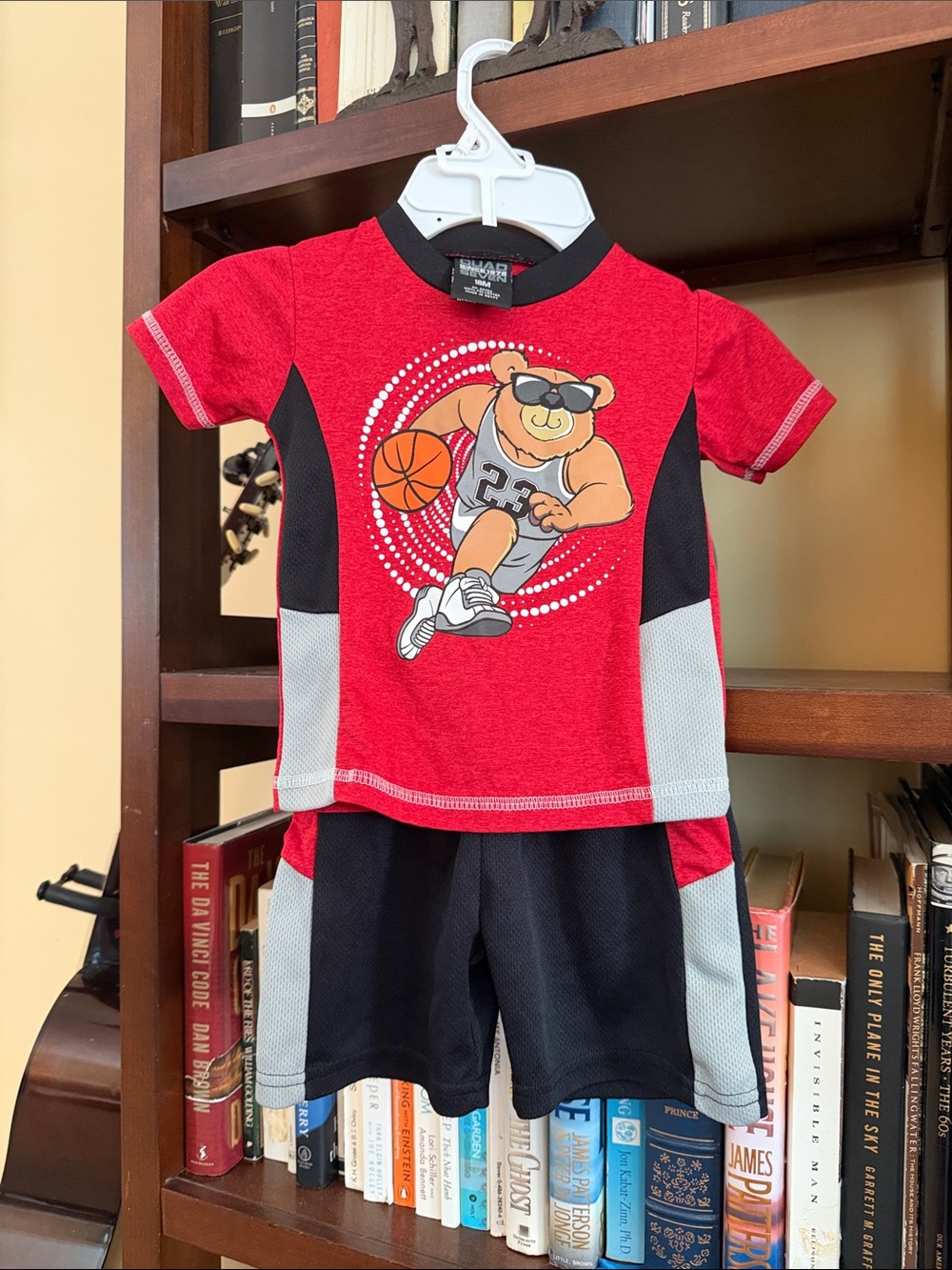 Kids Red Basketball Bear Short Sleeve Shirt & Shorts Set